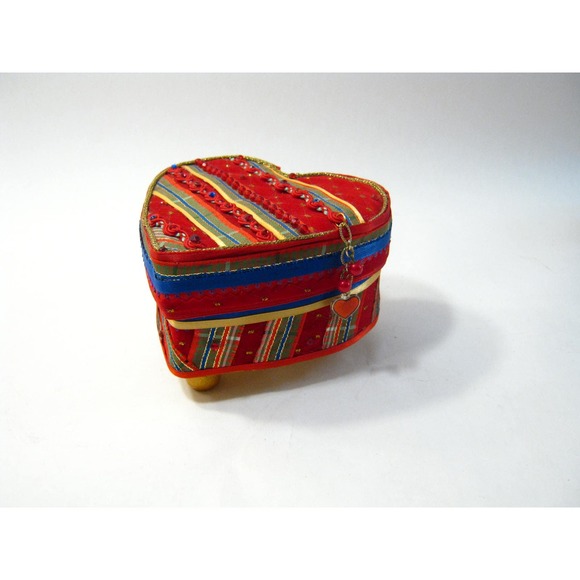 Vintage Fabric Embellished Trinket Jewelry Keepsake Box with Mini Journal Diary - Picture 3 of 9